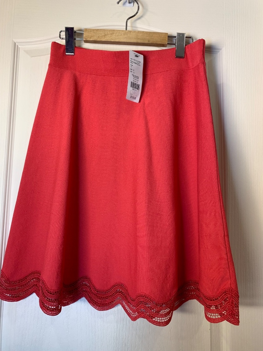 NWT Tristan Bright Pink Coral Skirt Women’s Small Lace Hem Fit & Flare Feminine